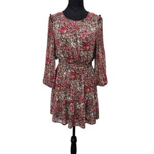 Floral‎ Print Mini Dress Long Sleeve Ruffle Shoulder Tie Waist Casual Medium